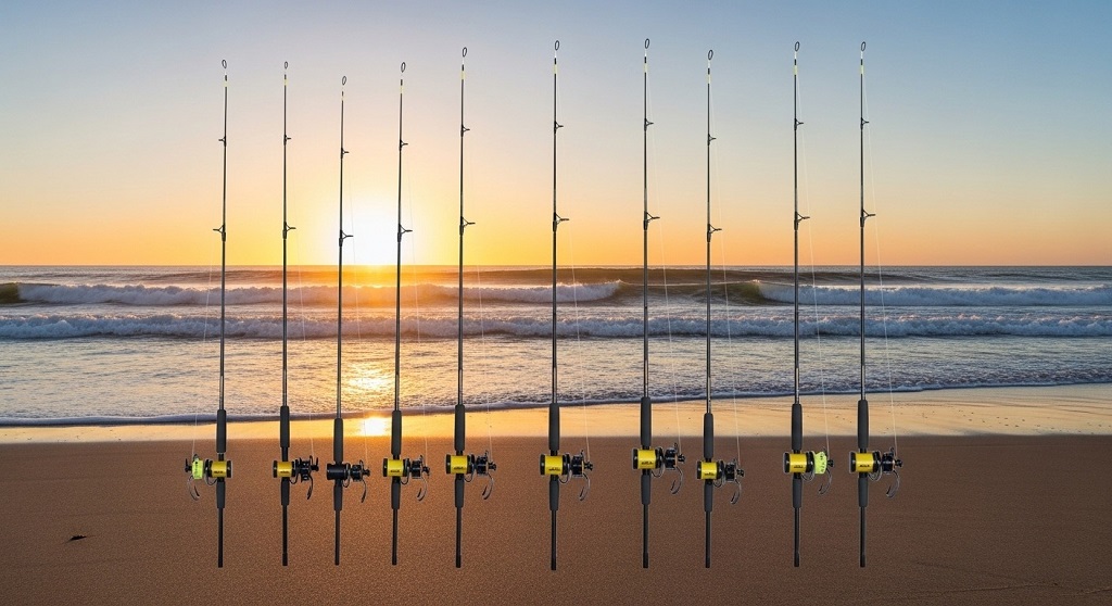 Fisherman holding effective surf fishing rig with pyramid sinker and circle hooks for bottom feeding fish species
