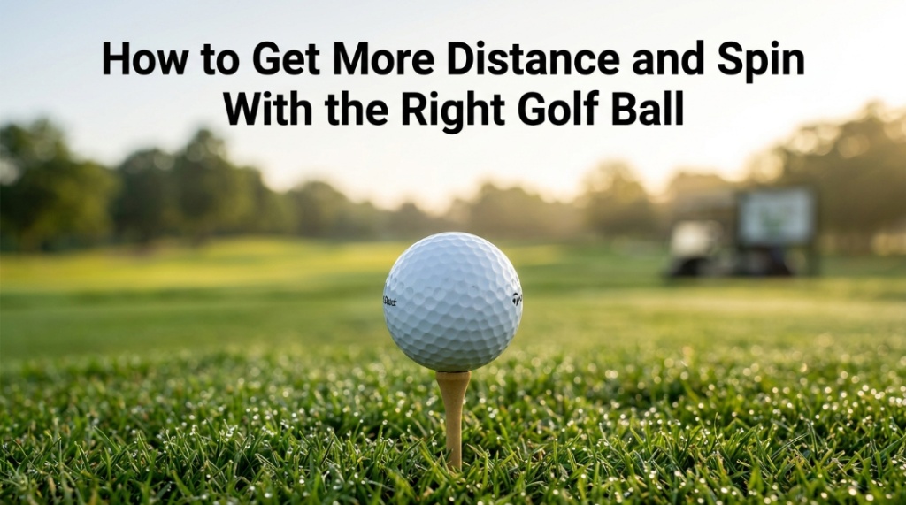 Close-up of a white golf ball on a tee with a blurred green fairway background.